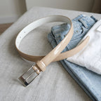 LACEY - Womens Nude Genuine Leather Patent Skinny Belt - BeltNBags