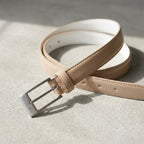 LACEY - Womens Nude Genuine Leather Patent Skinny Belt - BeltNBags