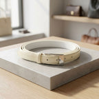 LACEY - Womens Off-White Skinny Genuine Leather Patent Belt with Silver Buckle - BeltNBags