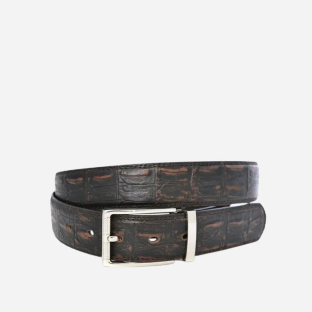 LEEDS - Mens Brown Faux Crocodile Leather Belt
