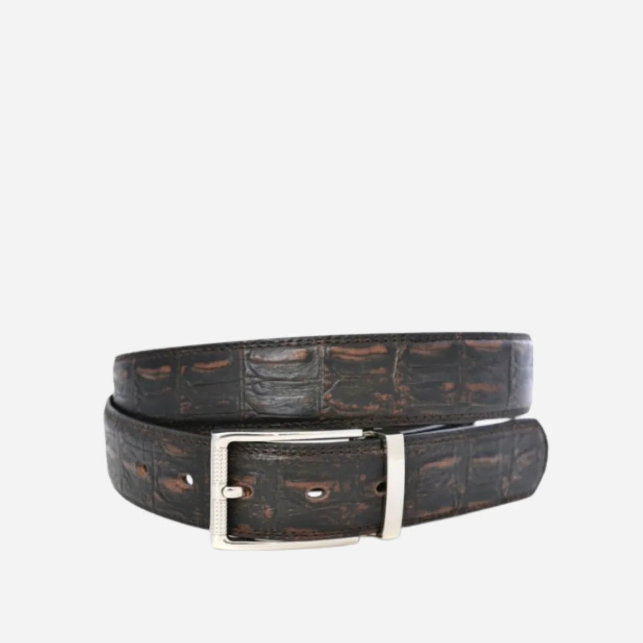 LEEDS - Mens Brown Faux Crocodile Leather Belt