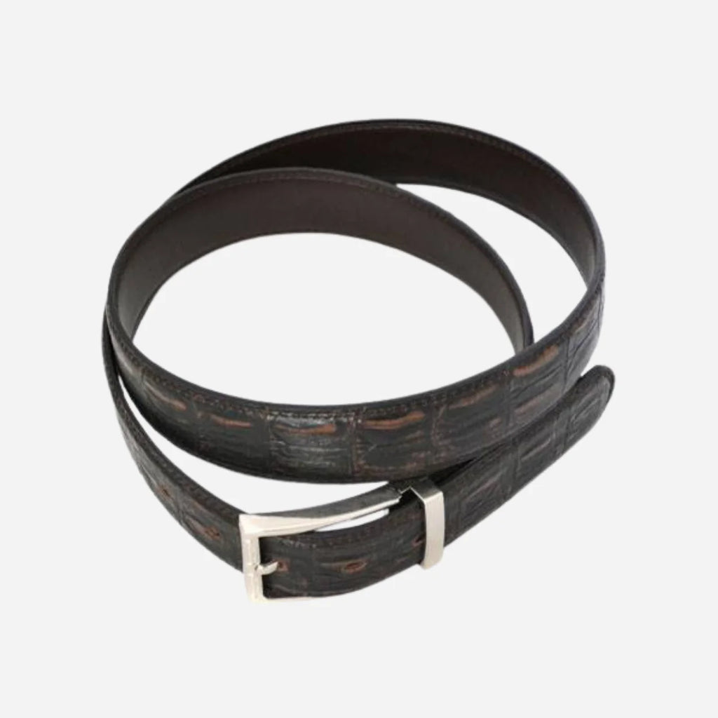 LEEDS - Mens Brown Faux Crocodile Leather Belt