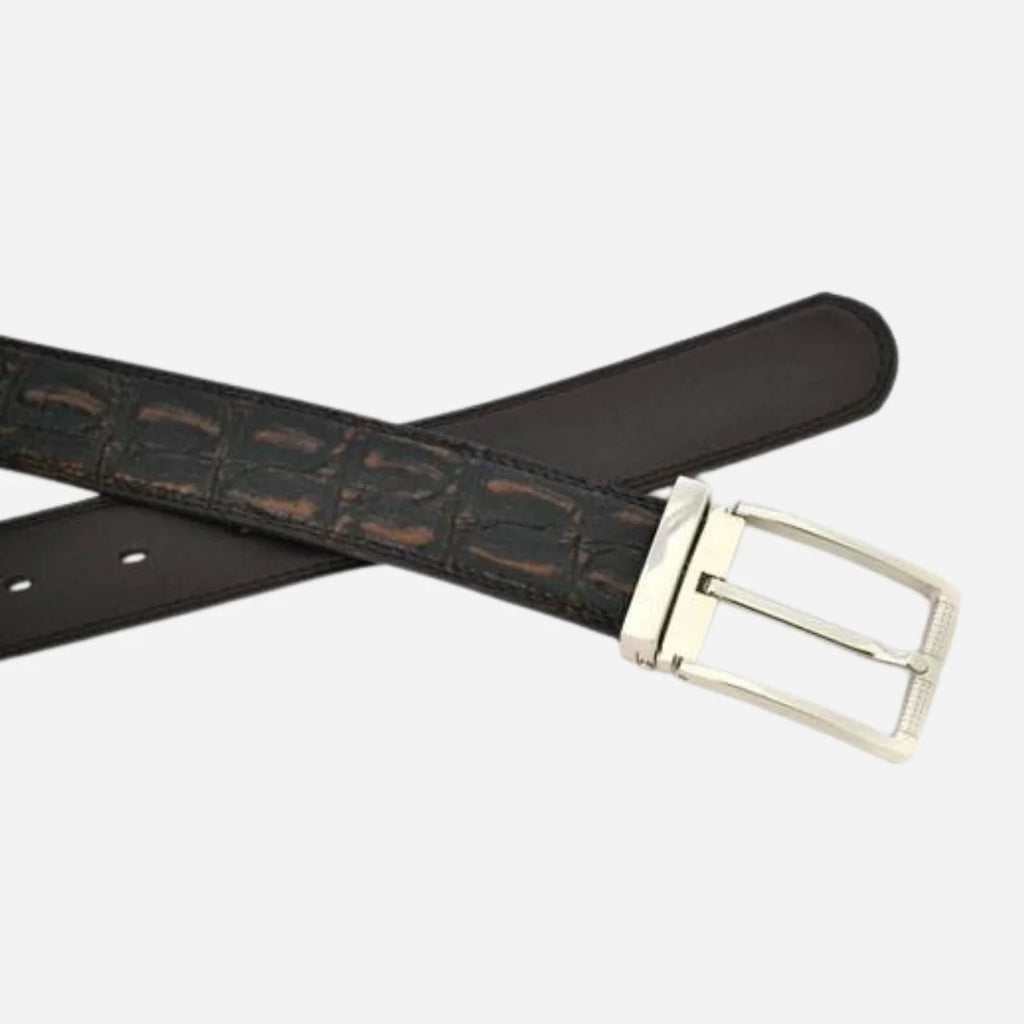 LEEDS - Mens Brown Faux Crocodile Leather Belt