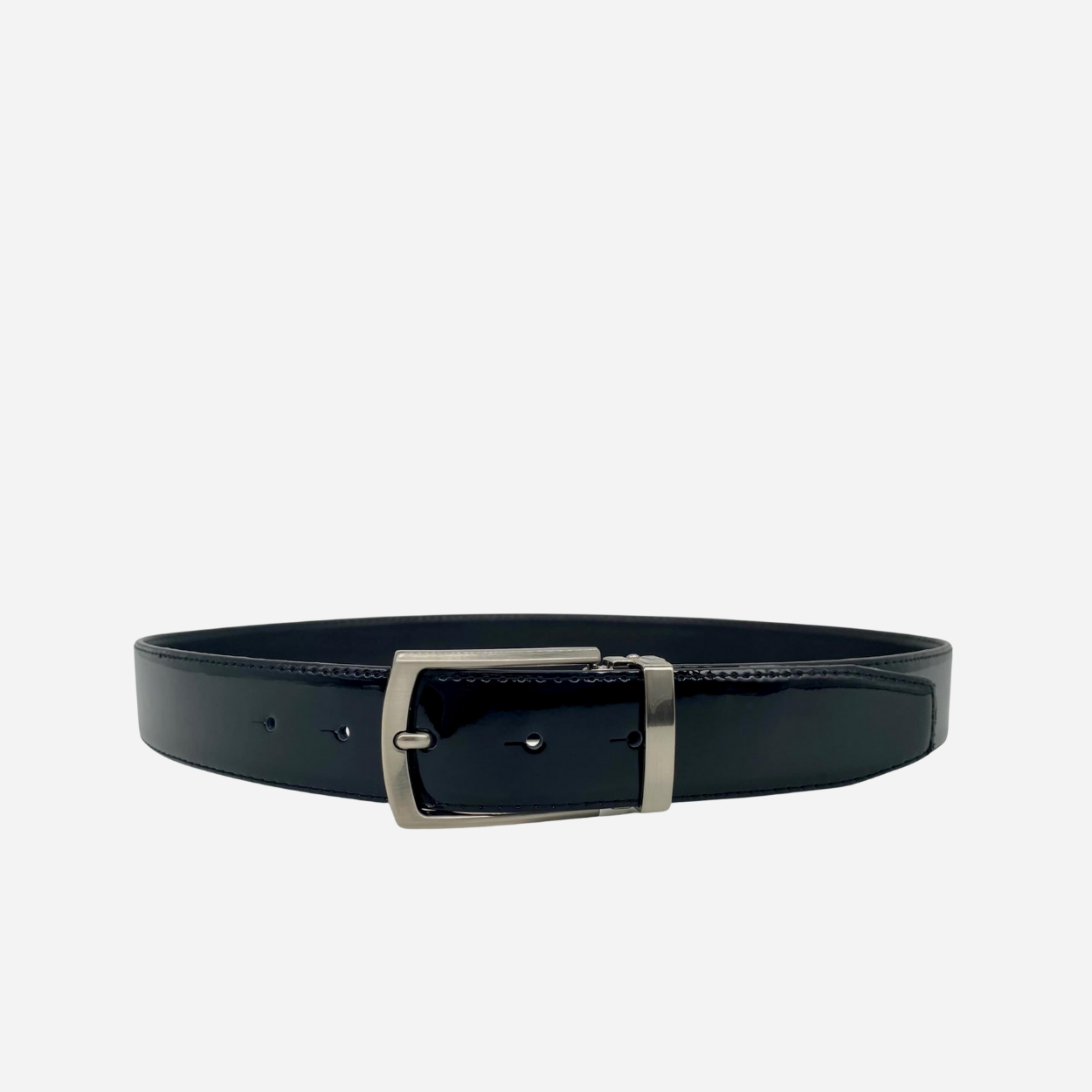 NICHOLAS - Men's Black Patent Genuine Leather Belt with Pin Buckle