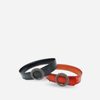LILYDALE - Women's Black Genuine Leather Belt with Round Silver buckle