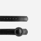 LILYDALE - Women's Black Genuine Leather Belt with Round Silver buckle