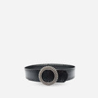 LILYDALE - Women's Black Genuine Leather Belt with Round Silver buckle