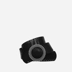 LILYDALE - Women's Black Genuine Leather Belt with Round Silver buckle