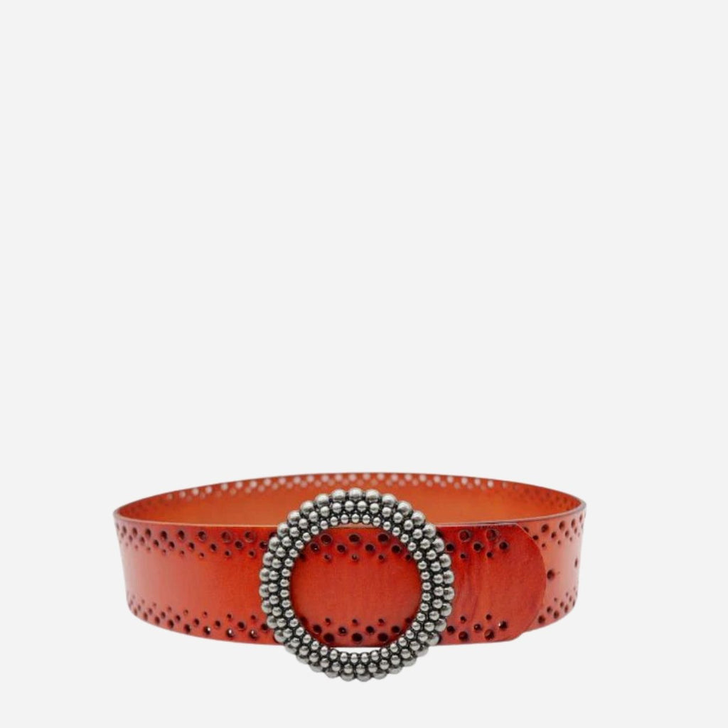 LILYDALE - Women's Tan Genuine Leather Belt with Round Silver buckle