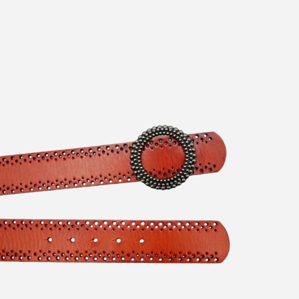LILYDALE - Women's Tan Genuine Leather Belt with Round Silver buckle