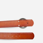 LILYDALE - Women's Tan Genuine Leather Belt with Round Silver buckle