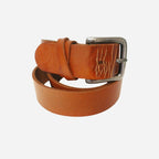 LLOYD - Mens Light Brown Leather Crackle Detail Belt with Silver Buckle - BeltNBags