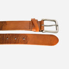 LLOYD - Mens Light Brown Leather Crackle Detail Belt with Silver Buckle - BeltNBags