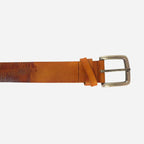 LLOYD - Mens Light Brown Leather Crackle Detail Belt with Silver Buckle - BeltNBags