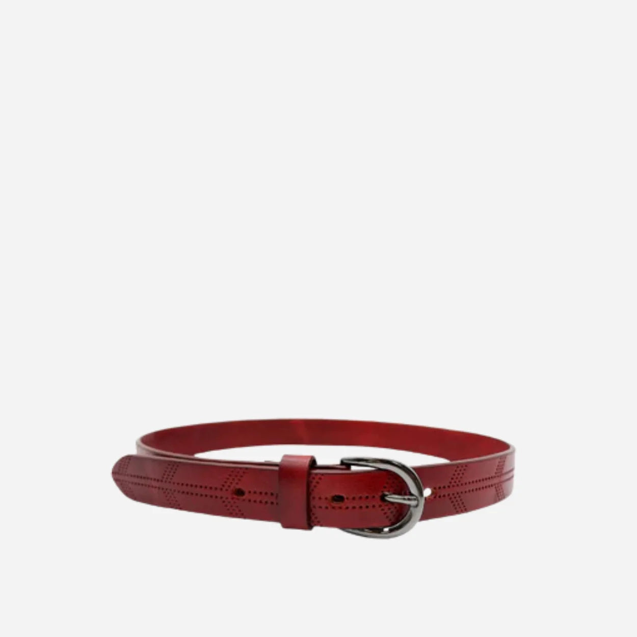 LOLA - Womens Burgundy Embossed Genuine Leather Belt