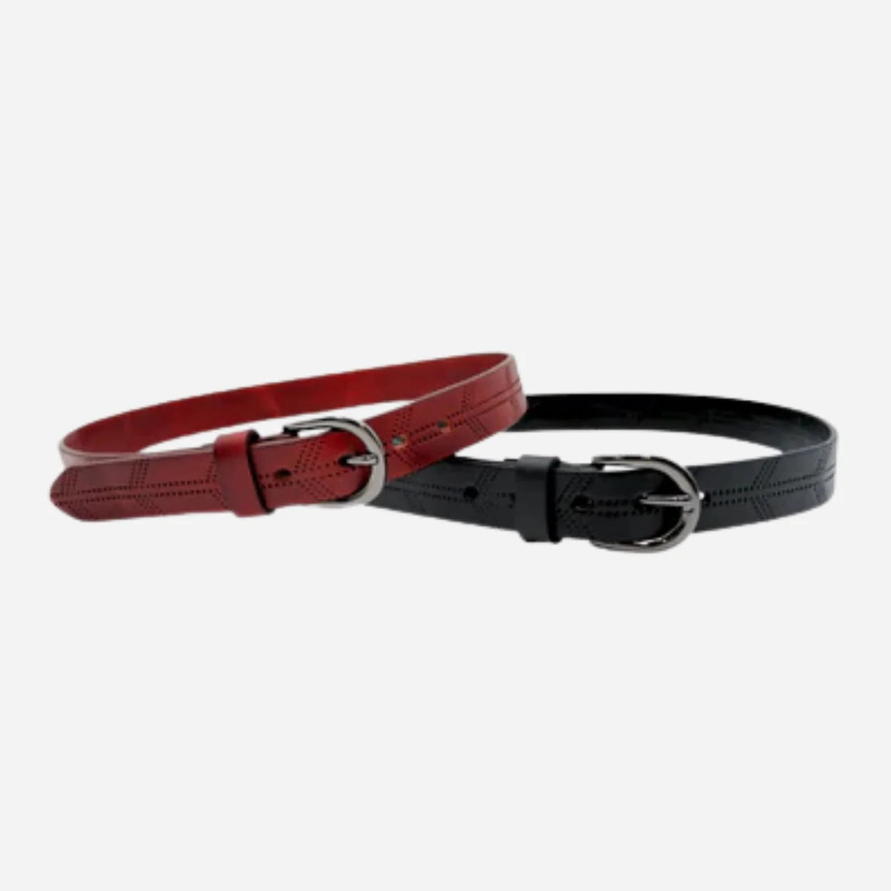LOLA - Womens Burgundy Embossed Genuine Leather Belt