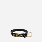 LORNA - Women's Black Genuine Leather Belt with Gold Print