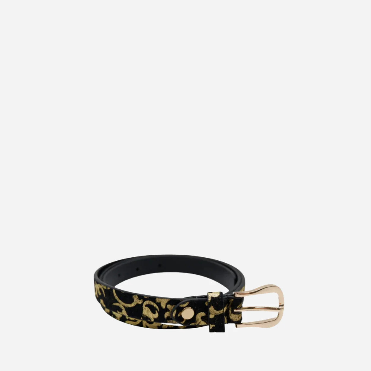 LORNA - Women's Black Genuine Leather Belt with Gold Print