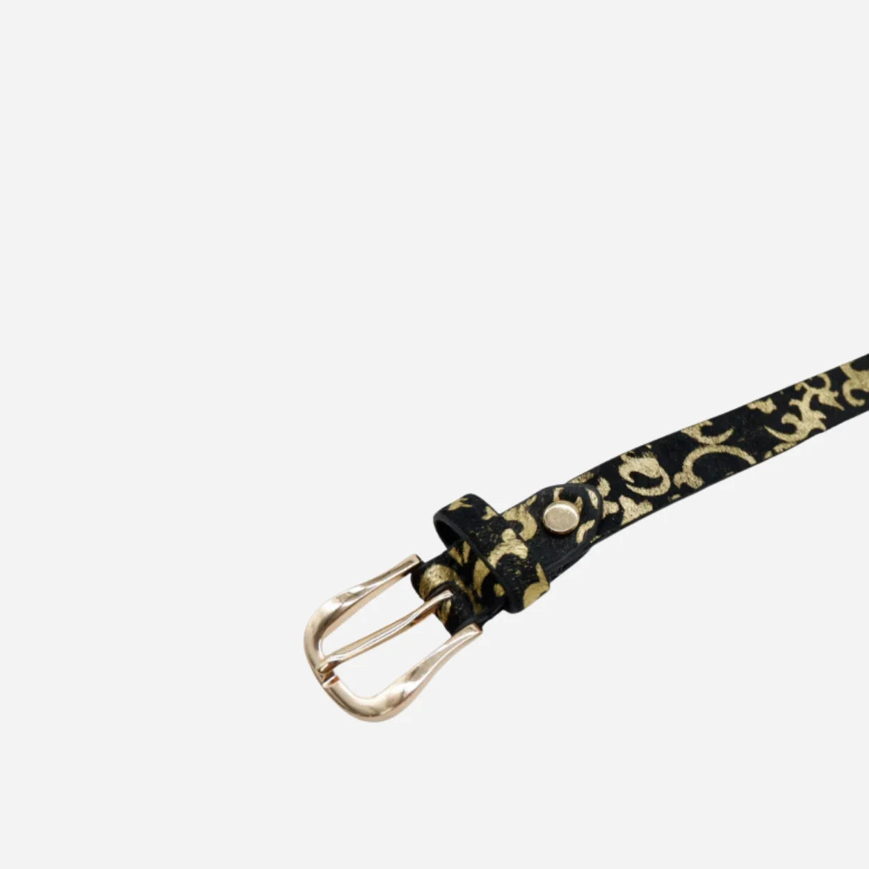 LORNA - Women's Black Genuine Leather Belt with Gold Print
