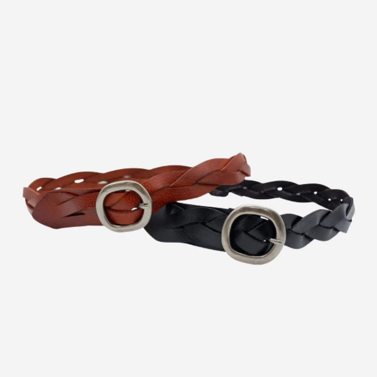 LOUISE - Womens Tan Genuine Leather Plaited Belt