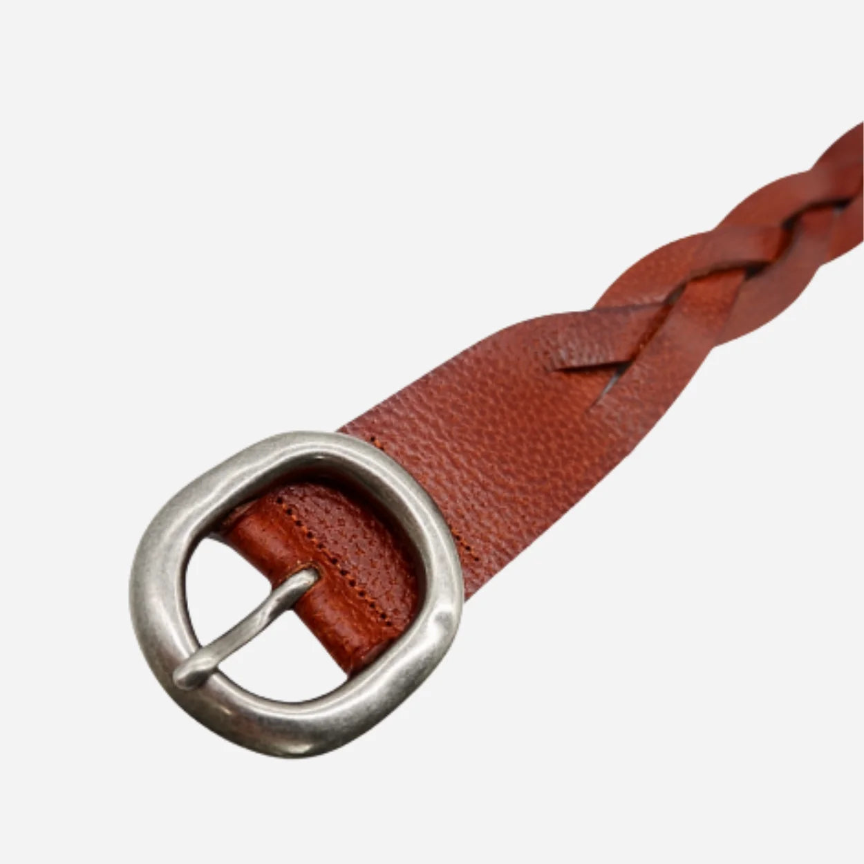 LOUISE - Womens Tan Genuine Leather Plaited Belt