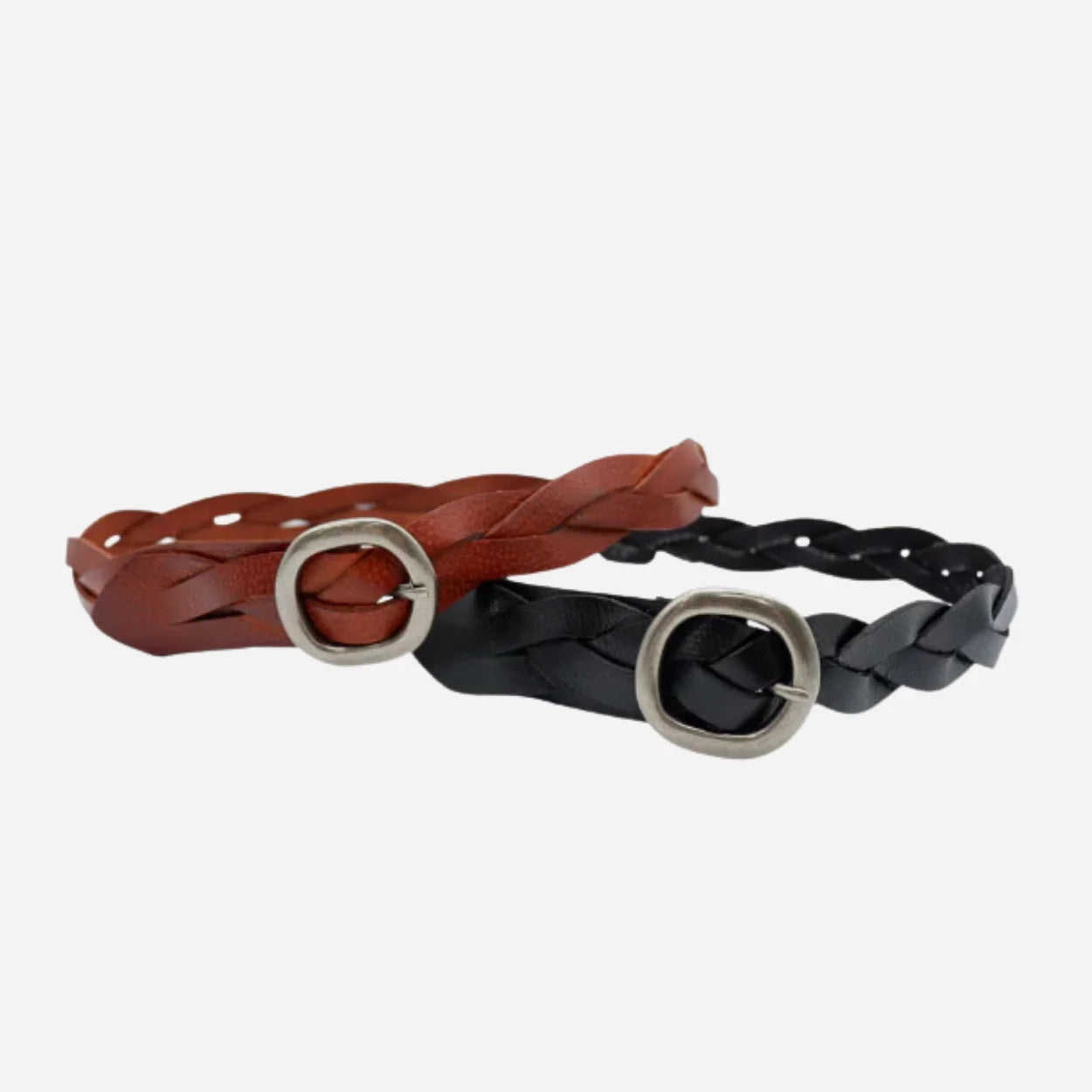 LOUISE - Womens Black Leather Plaited Belt
