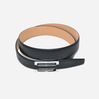 LOURD - Mens Black Premium Genuine Leather Belt with Silver Buckle - BeltNBags