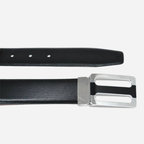 LOURD - Mens Black Premium Genuine Leather Belt with Silver Buckle - BeltNBags