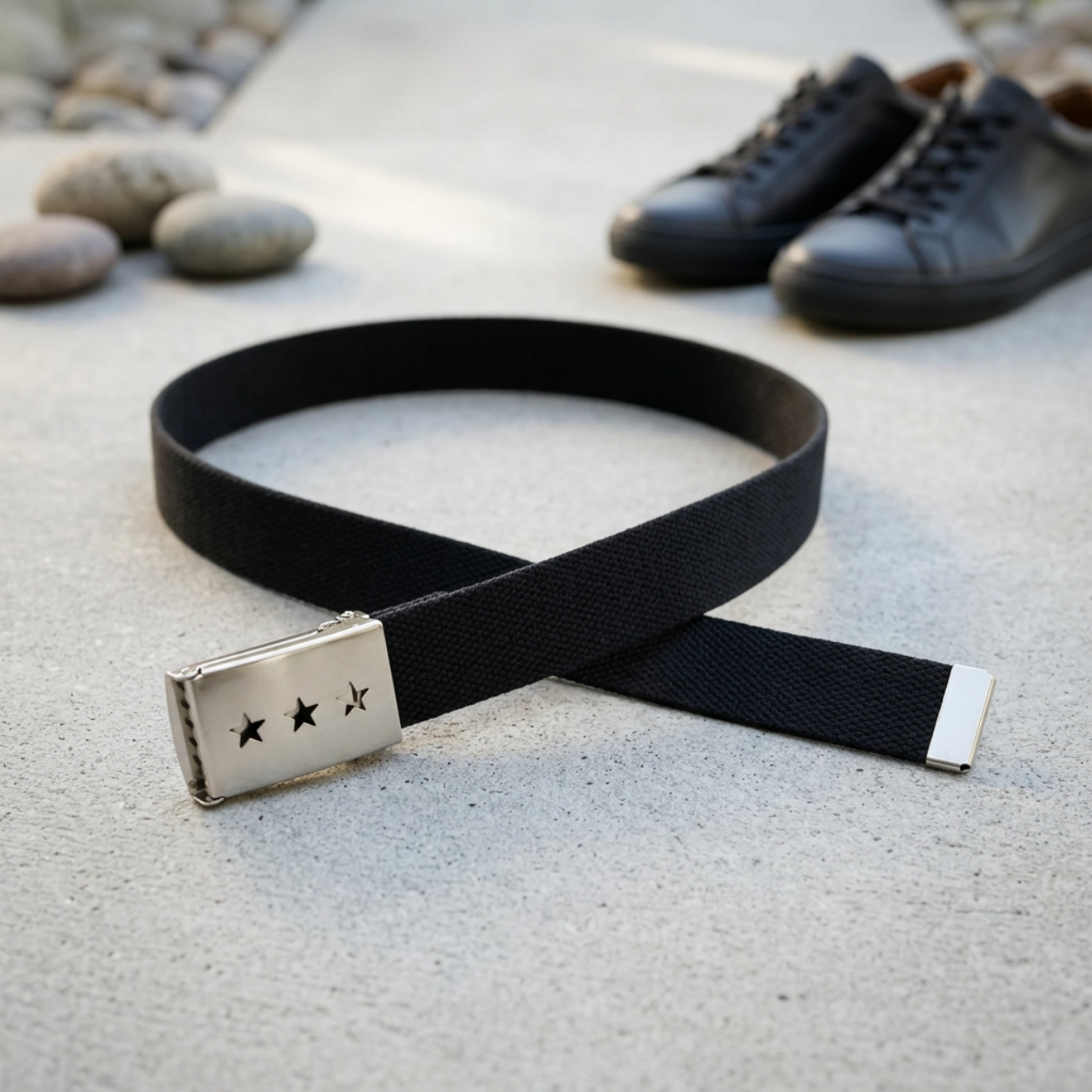Leon Nylon Webbing Belt with Silver Star Buckle For Unisex