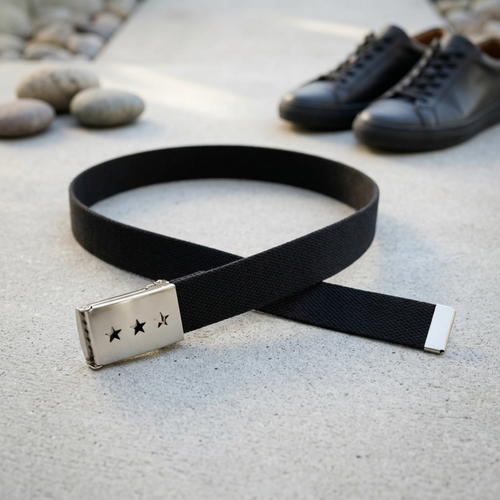 Leon Nylon Webbing Belt with Silver Star Buckle For Unisex
