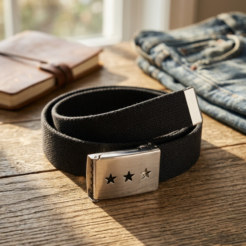 Leon Nylon Webbing Belt with Silver Star Buckle For Unisex