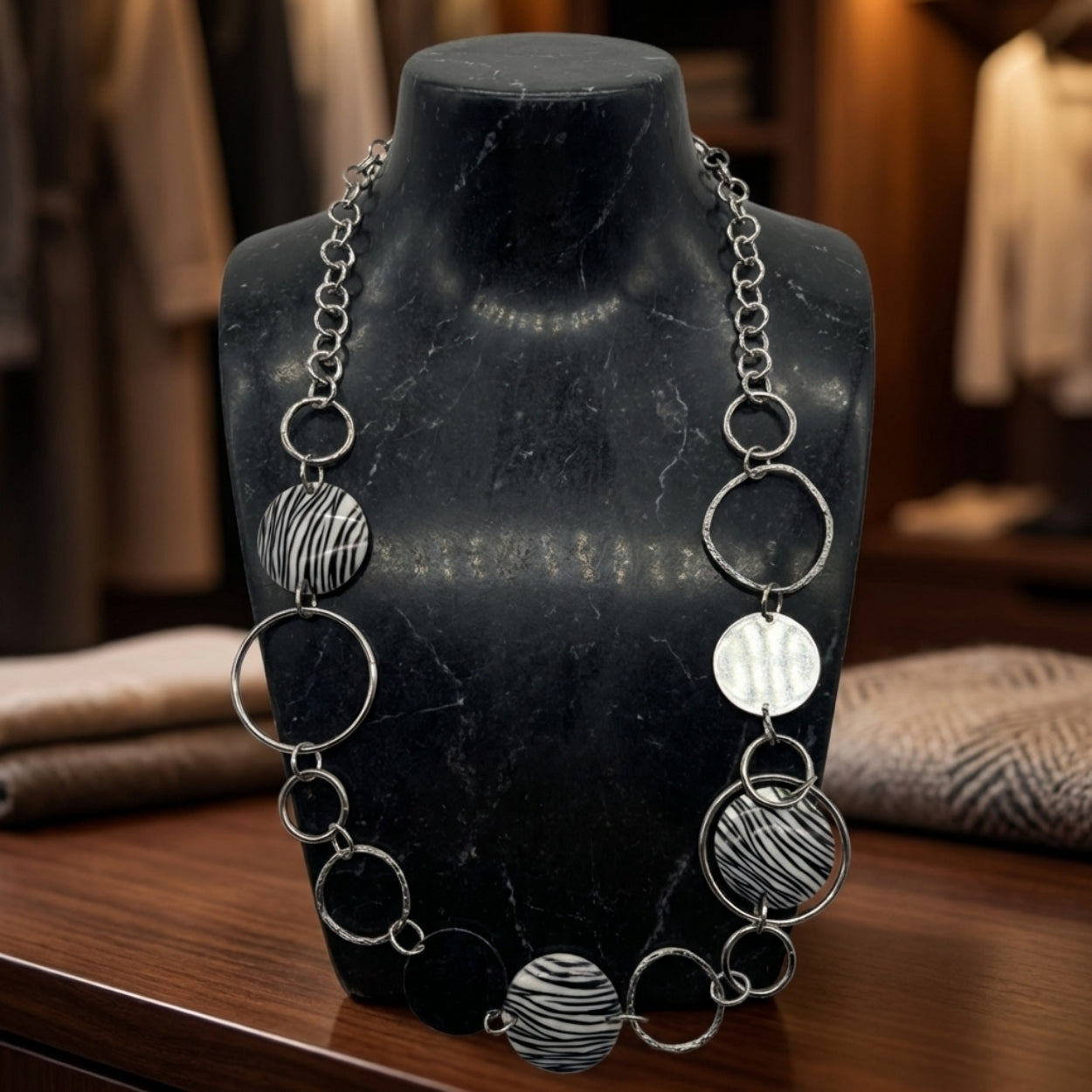 Lyra Monochrome Multi-Ring Statement Necklace - BeltNBags