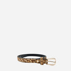 Leopard print belt Maggie with a gold buckle on a white background