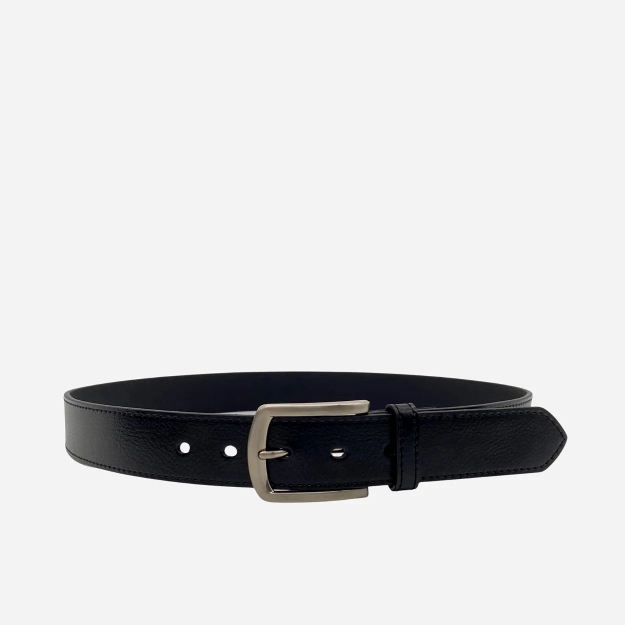MICK - Men's Black Genuine Leather Belt with Silver Pin Buckle