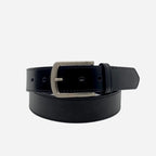 MICK - Men's Black Genuine Leather Belt with Silver Pin Buckle