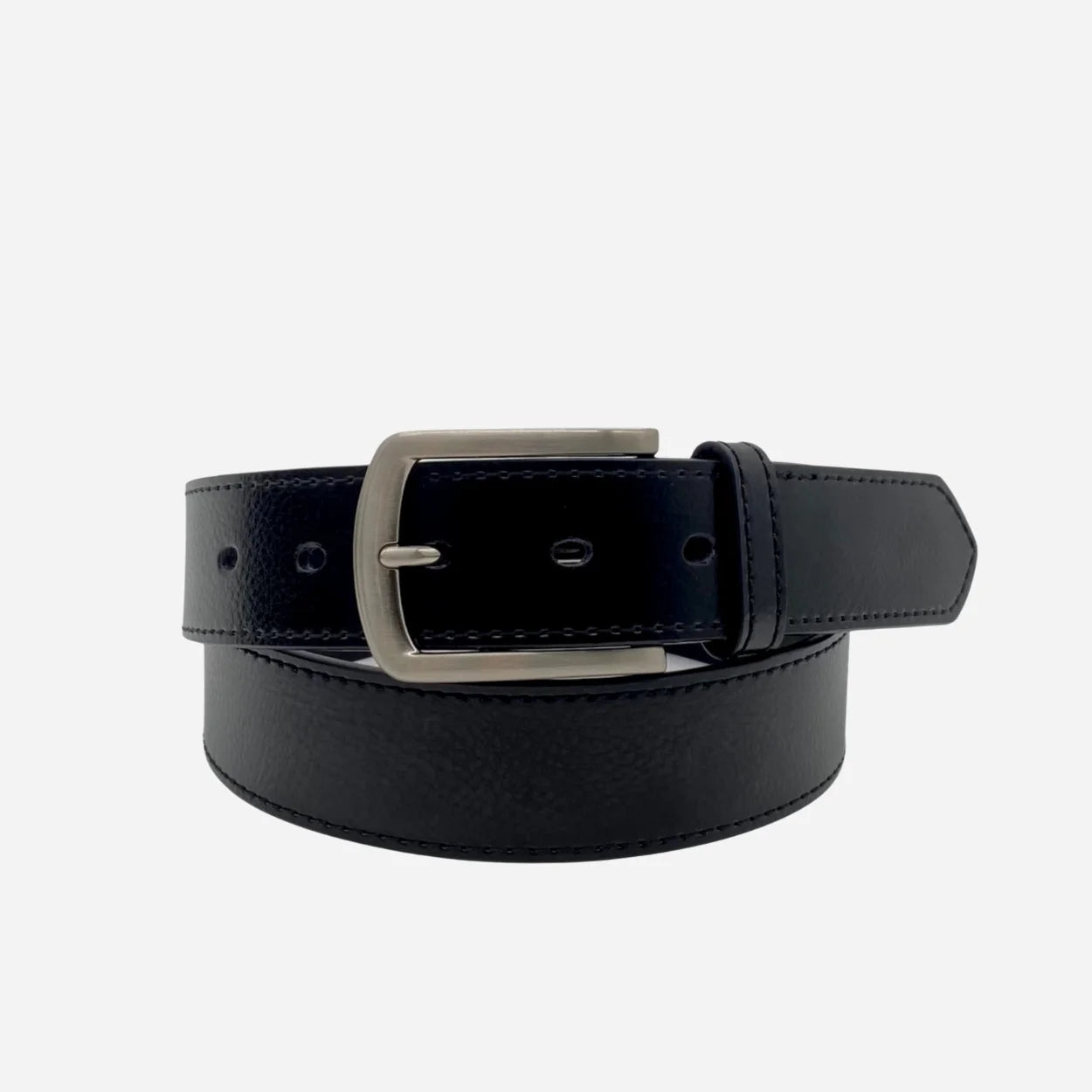 MICK - Men's Black Genuine Leather Belt with Silver Pin Buckle