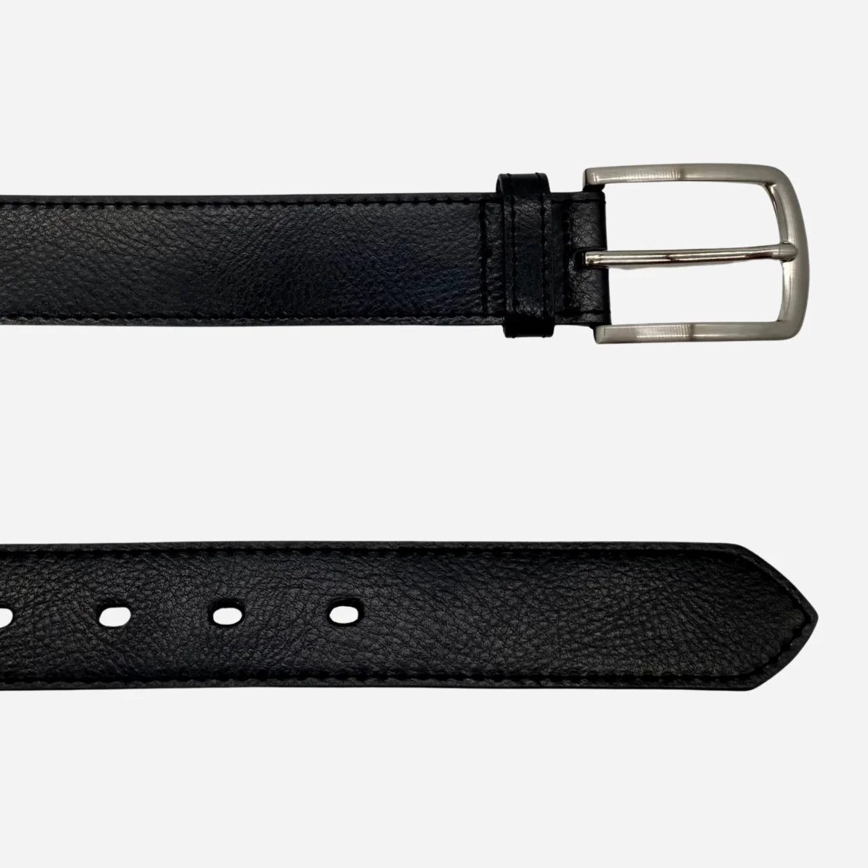 MICK - Men's Black Genuine Leather Belt with Silver Pin Buckle