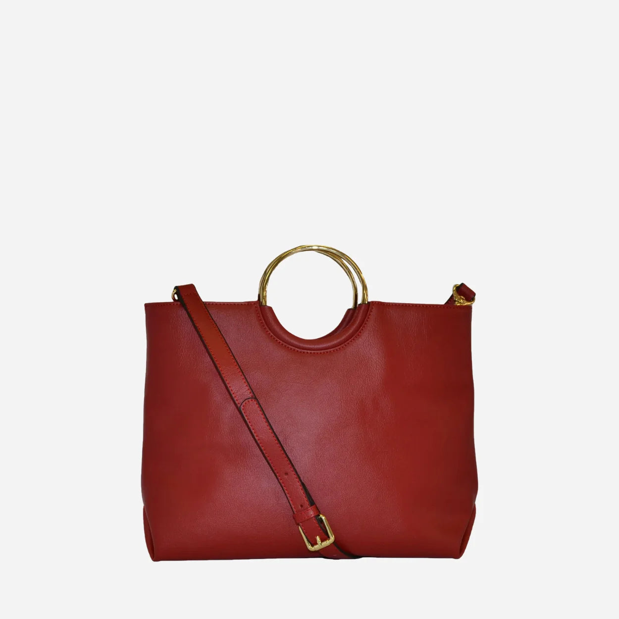 MILLFIELD - Women's Red Leather Ring Handle Tote Shoulder Crossbody Bag