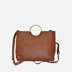 MILLFIELD - Womens Tan Leather Ring Handle Tote Shoulder Crossbody Bag