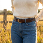 MISCHA - Women's Dark Brown Plaited Genuine Leather Belt - BeltNBags