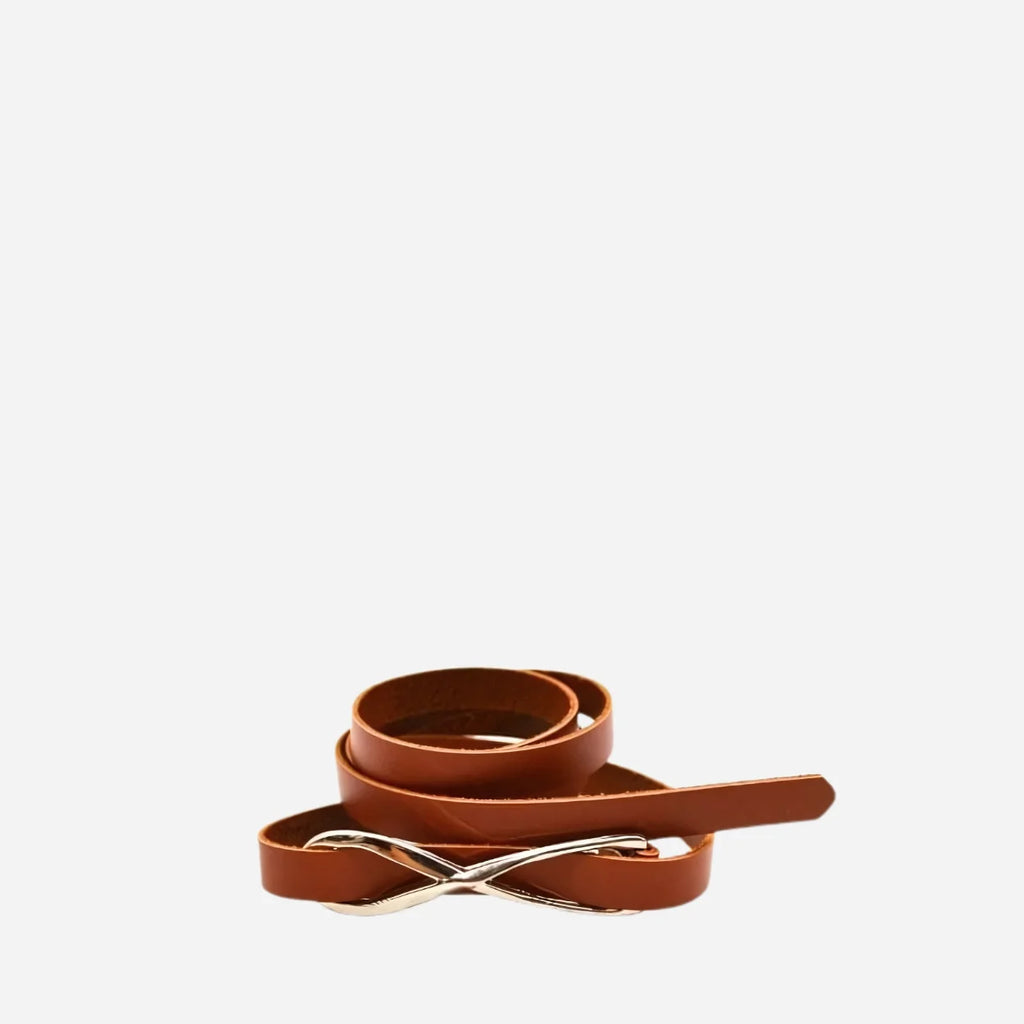 MARENGO - Women's Tan Genuine Leather Skinny Belt