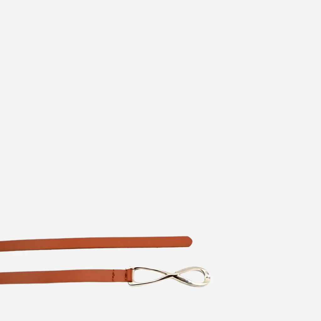 MARENGO - Women's Tan Genuine Leather Skinny Belt