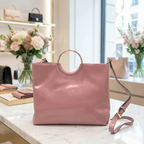 MILLFIELD - Pink Structured Leather Gold Ring Handle Bag - BeltNBags