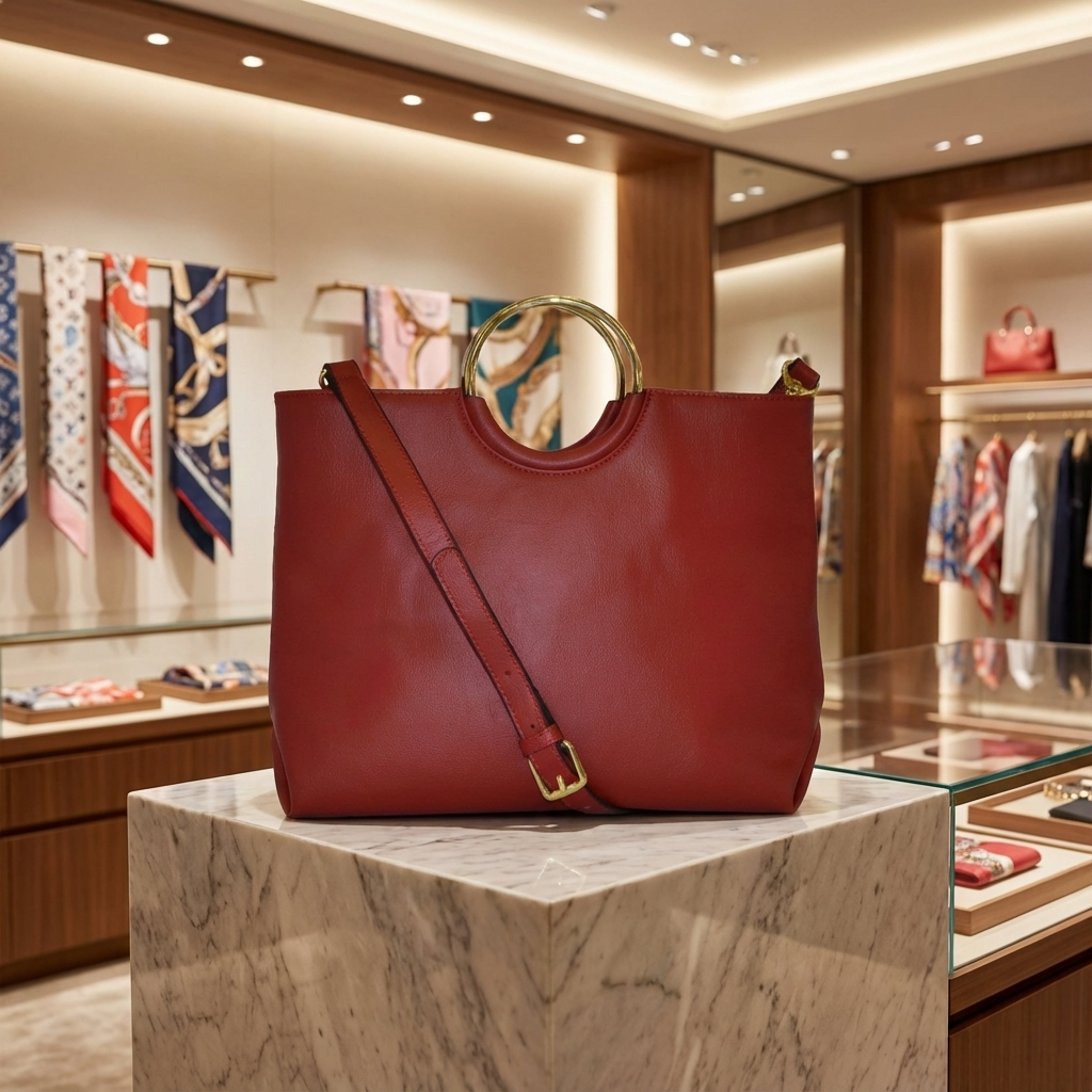 MILLFIELD - Women's Red Leather Ring Handle Tote Shoulder Crossbody Bag