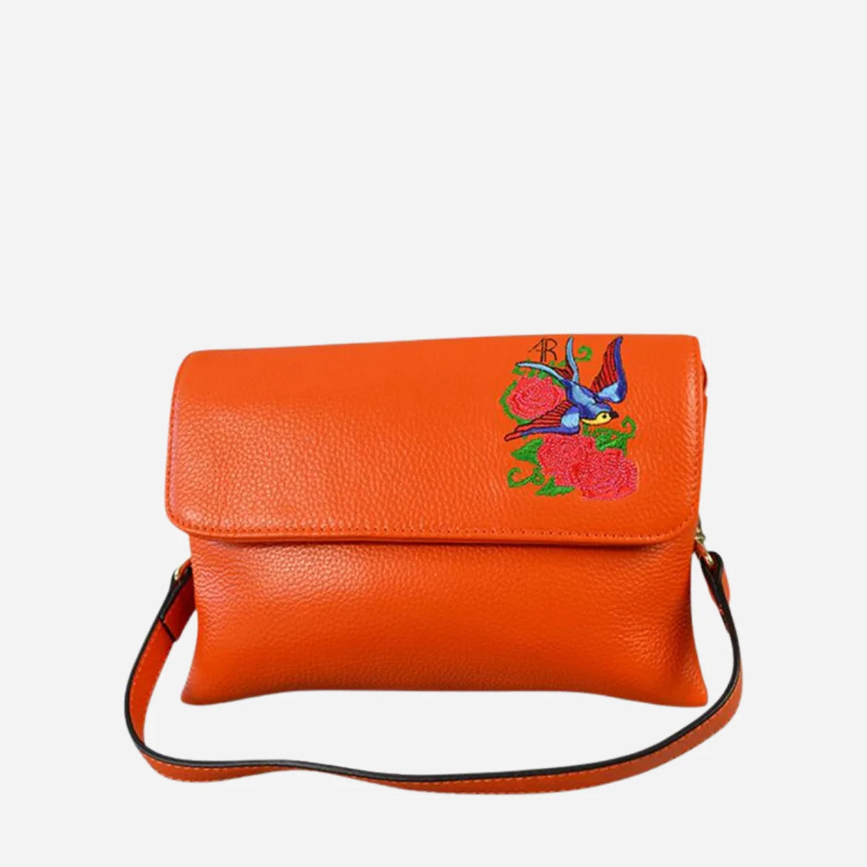 NAMBUCCA - Addison Road Embroidered Orange Pebbled Leather Crossbody