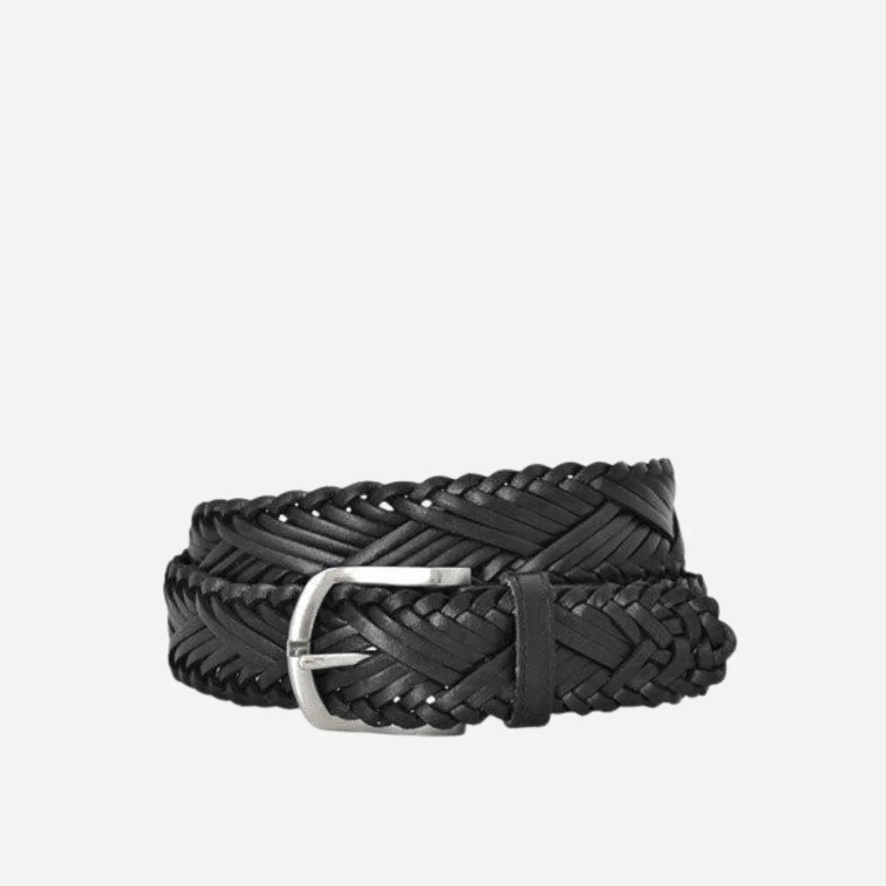 NELSON - Men's Black Plaited Genuine Leather Belt