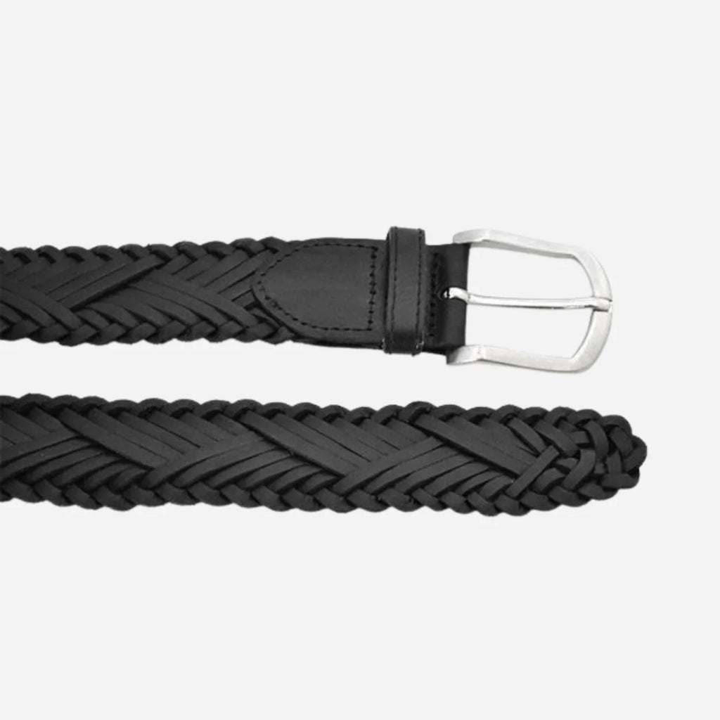 NELSON - Men's Black Plaited Genuine Leather Belt