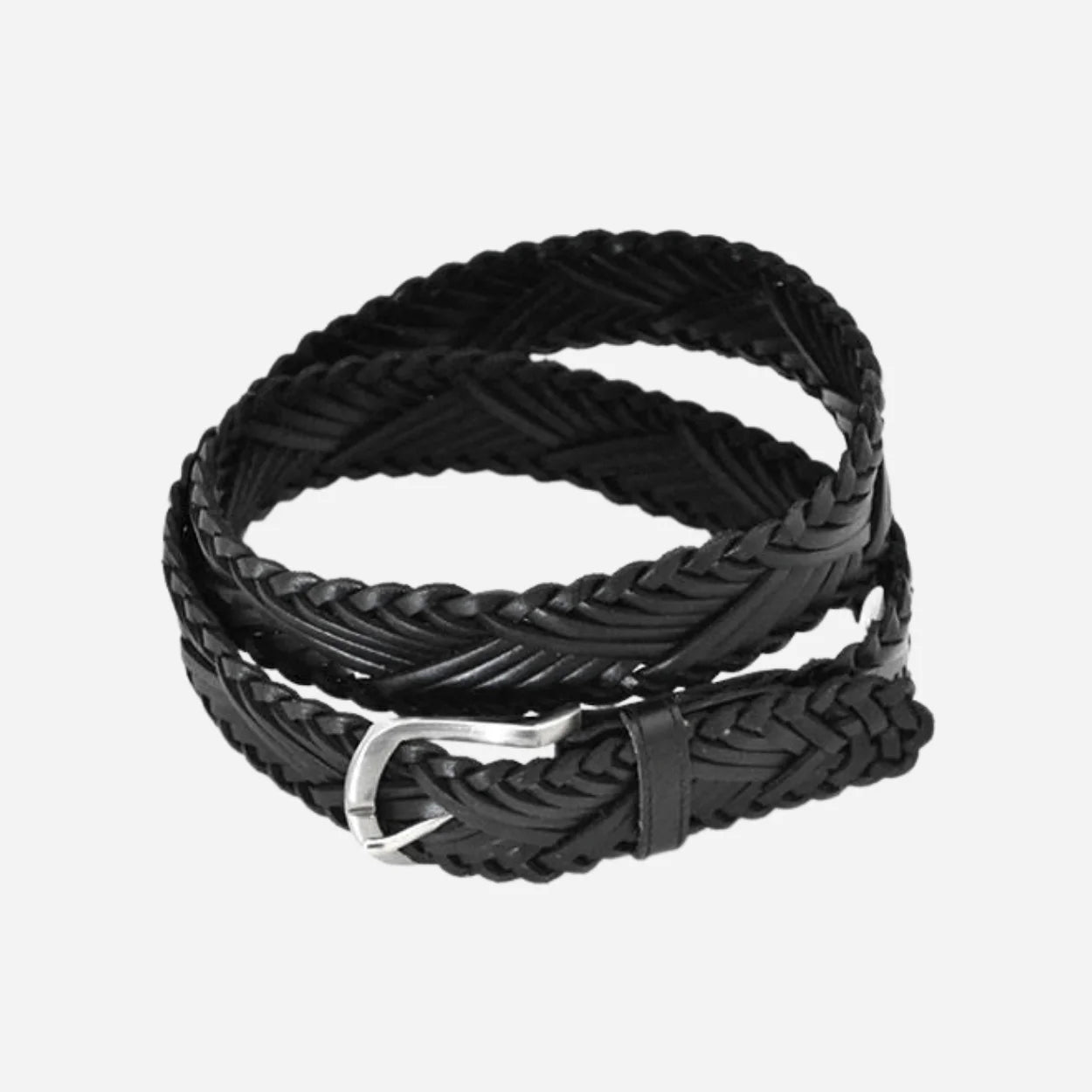 NELSON - Men's Black Plaited Genuine Leather Belt