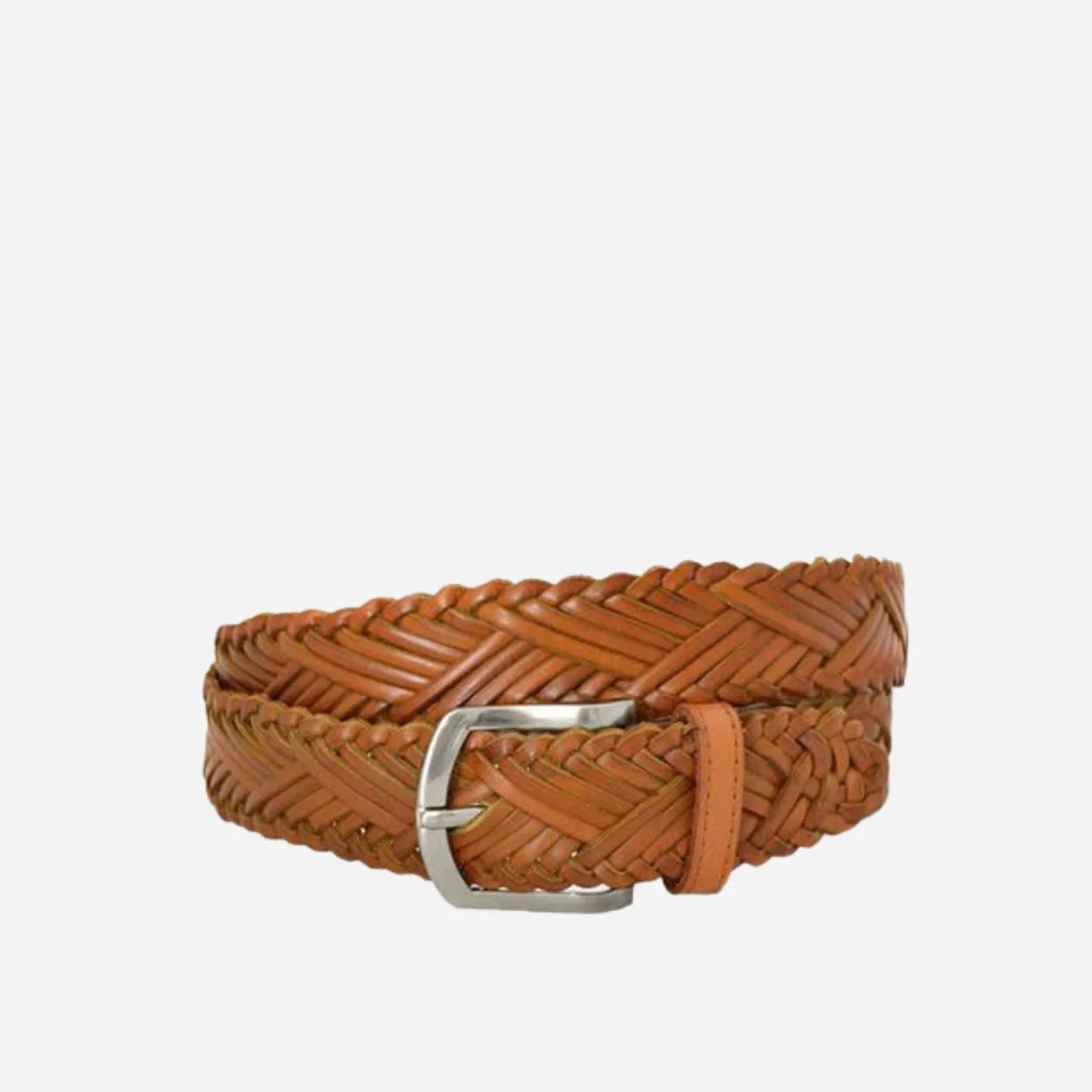 NELSON - Men's Tan Plaited Genuine Leather Belt