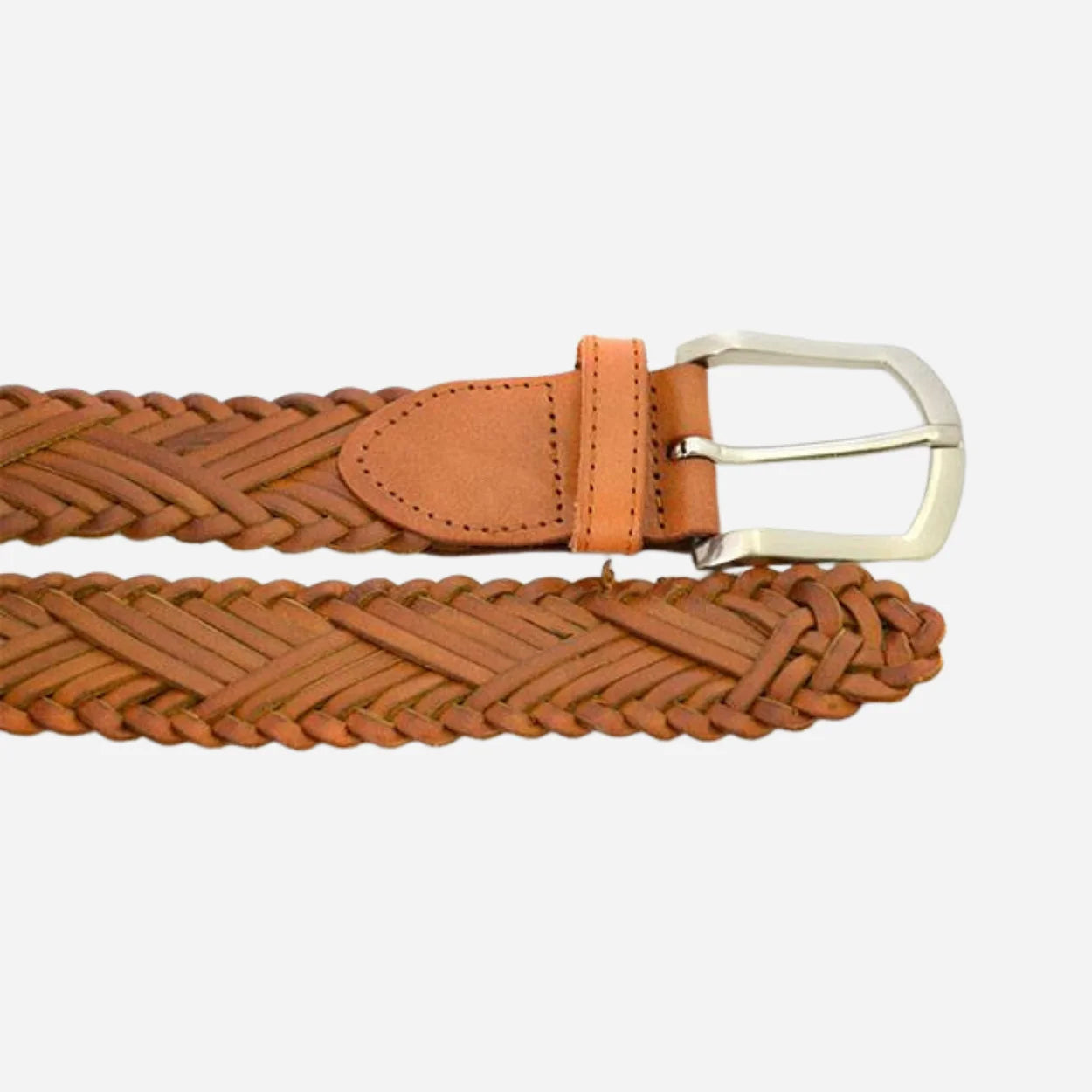 NELSON - Men's Tan Plaited Genuine Leather Belt